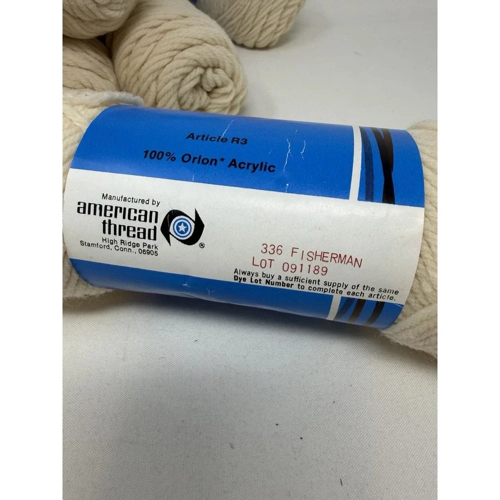American Thread Sayelle Vintage Cottagecore Yarn Fisherman Cream 8 Skeins Lot